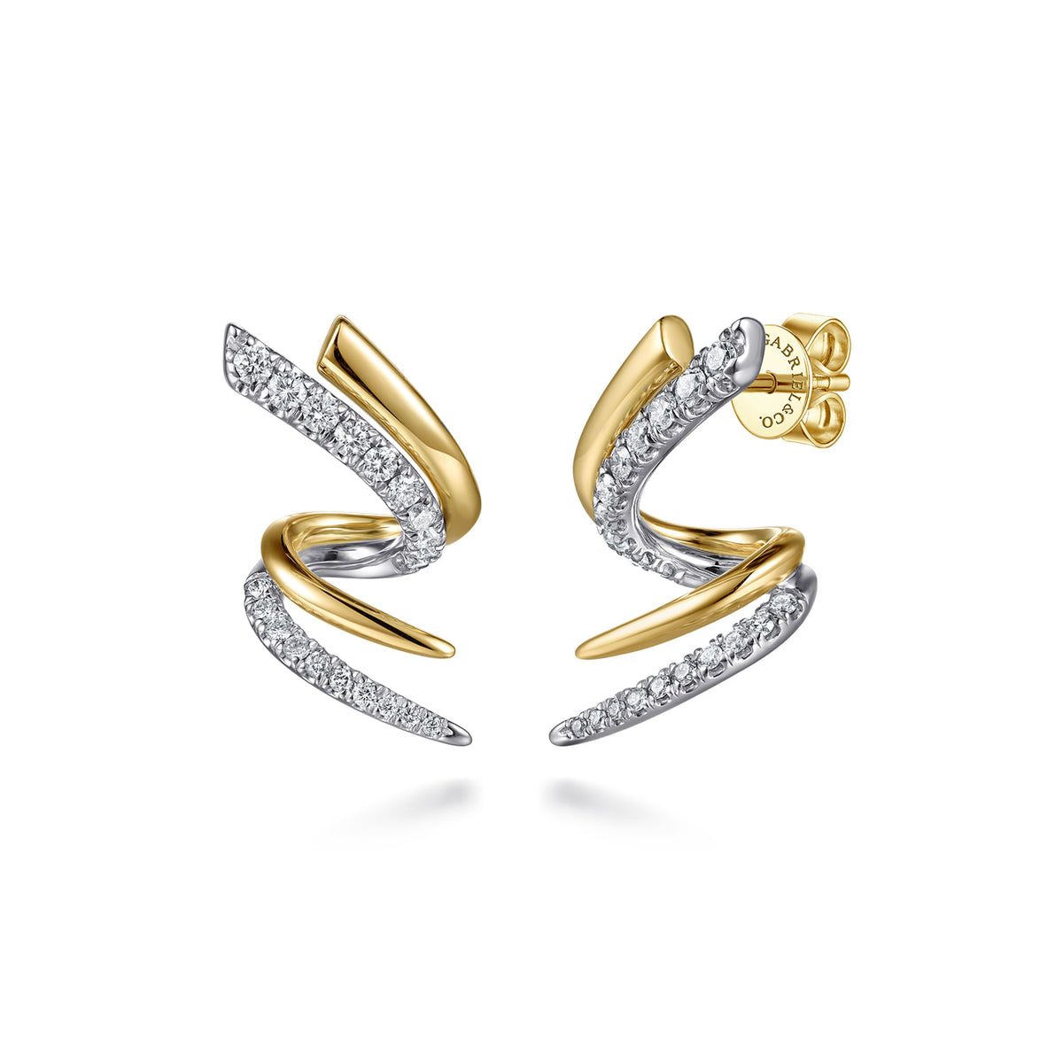 14K White&Yellow Gold Spike Graduating Diamond Bypass Stud Earrings — Gabriel & Co. EG15745M45JJ