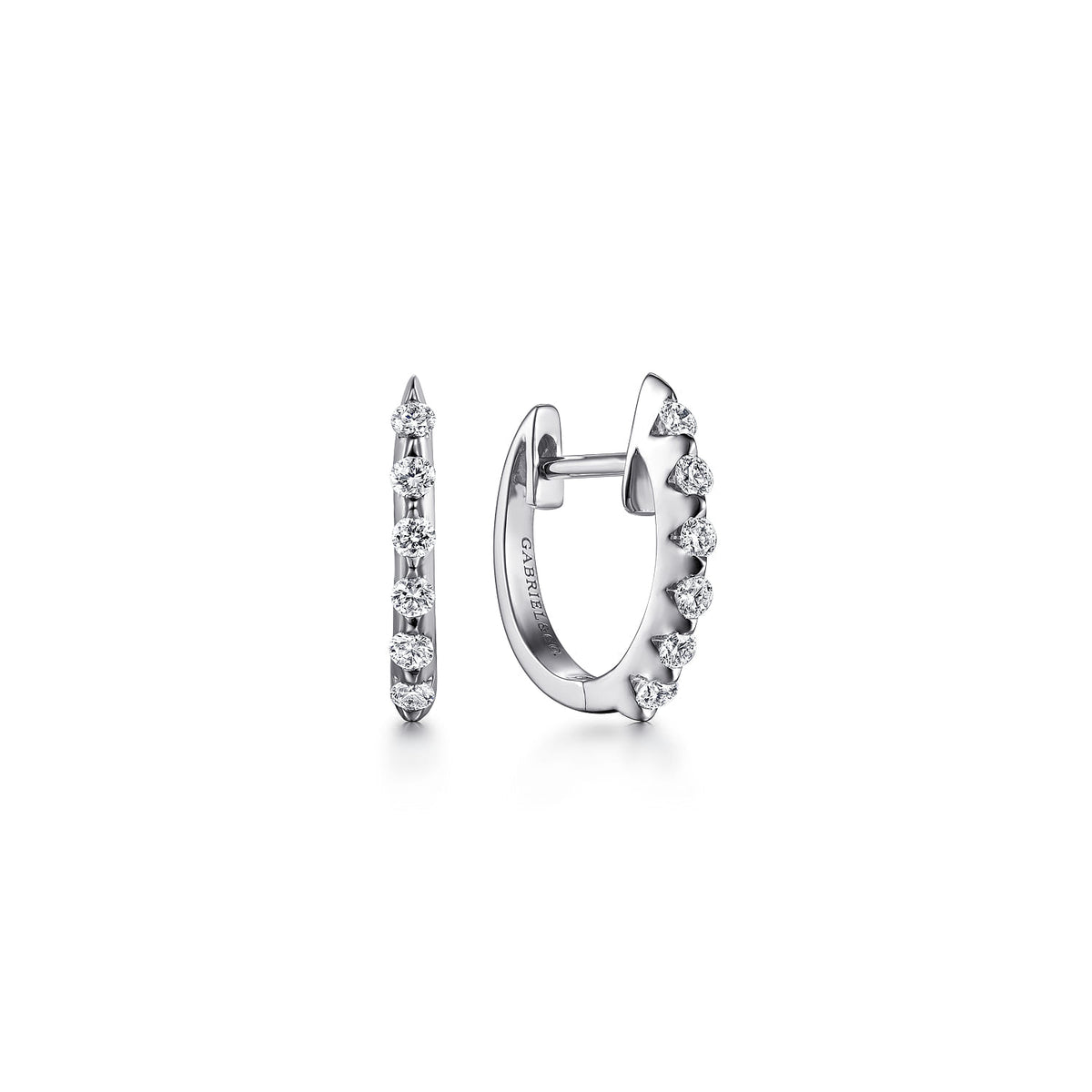 14k White Gold 15mm Slim Scalloped Diamond Huggie Earrings — Gabriel & Co. EG9760W44JJ