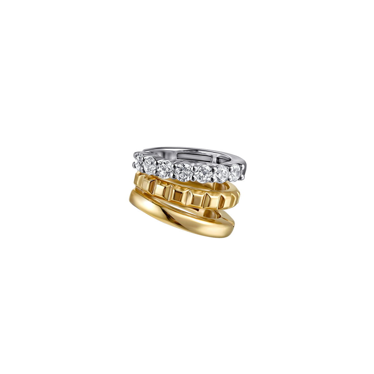 14K White & Yellow Gold Prong Set Diamond Multi Row Single Ear Cuff — Gabriel & Co. EGS15349M45JJ