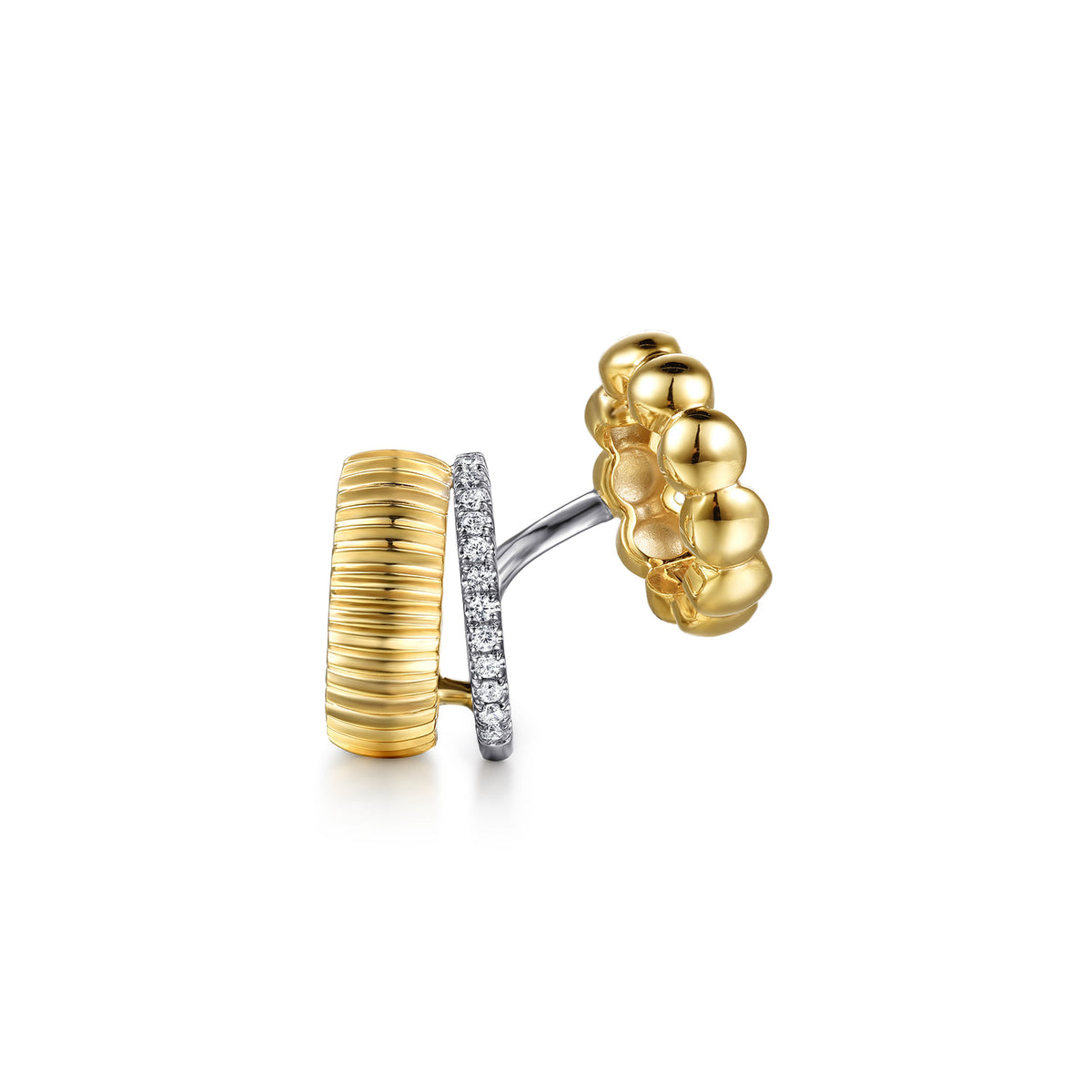 14K White & Yellow Gold Diamond and Bujukan with Scalloped Contour Single Huggie Earcuff — Gabriel & Co. EGS15492M45JJ