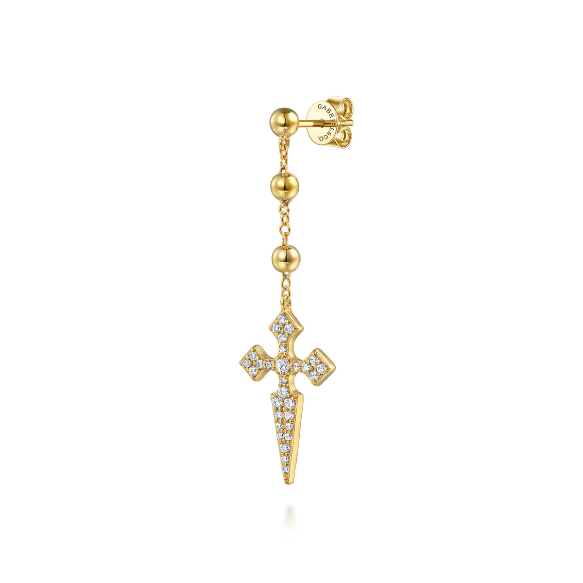 14K Yellow Gold Bujukan and Pave Diamond Cross Stud Drop Single Earring — Gabriel & Co. EGS15497Y45JJ
