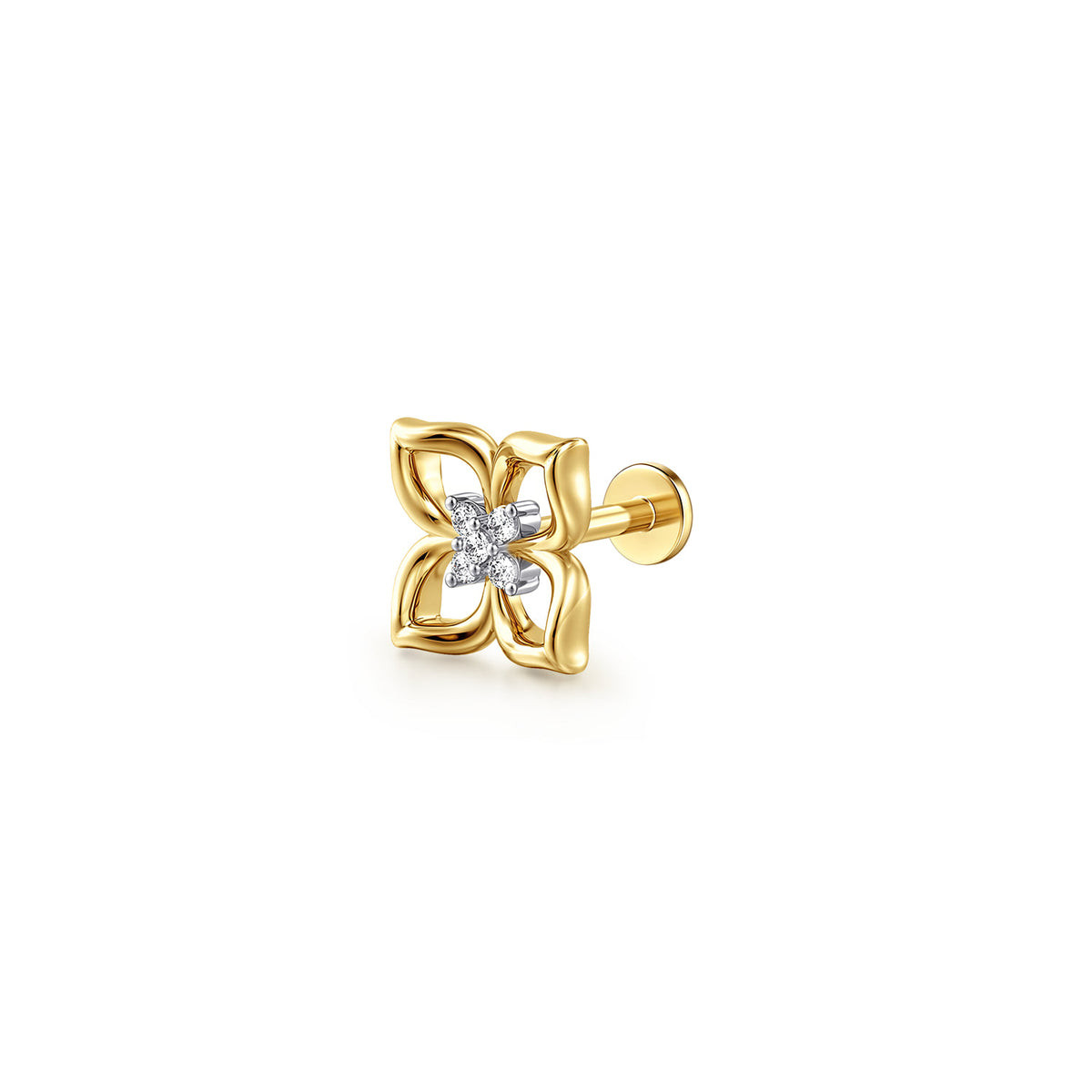 14K Yellow Gold Diamond Clover Single Flatback Stud Earring — Gabriel & Co. EGS15789Y45JJ