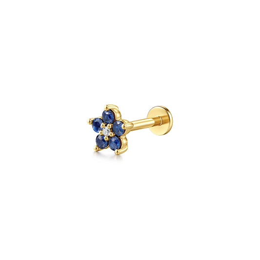 14K Yellow Gold Diamond and Sapphire Flower Single Flatback Stud Earring — Gabriel & Co. EGS15791Y45SA
