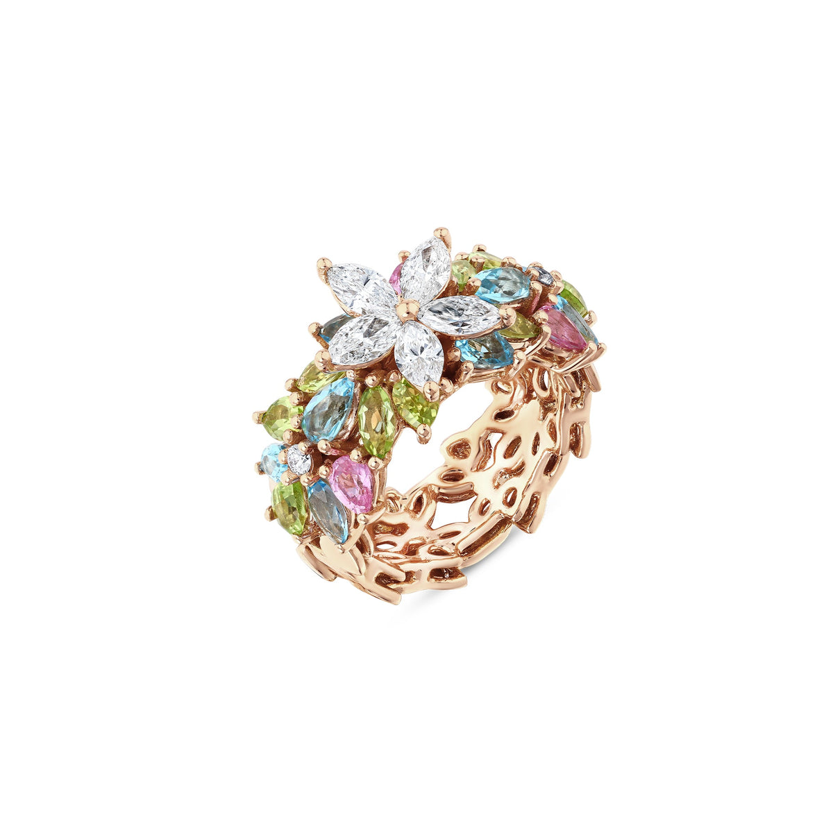 Bee Goddess Apple Seed Allure Marquise Diamond Peridot Gold Ring