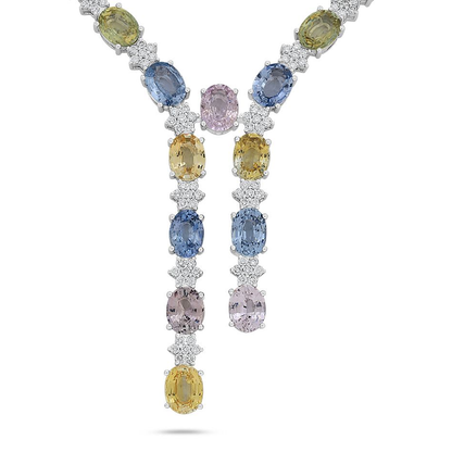 Oval Multi Colored Sapphire Necklace — view 2