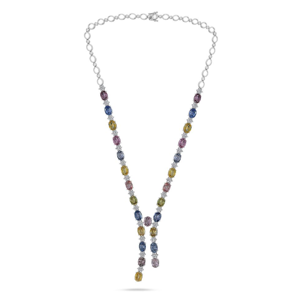 Oval Multi Colored Sapphire Necklace — view 1