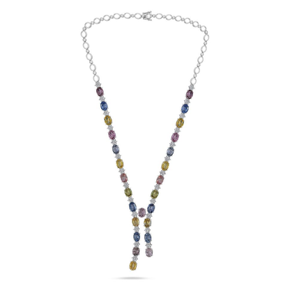 Oval Multi Colored Sapphire Necklace — view 1