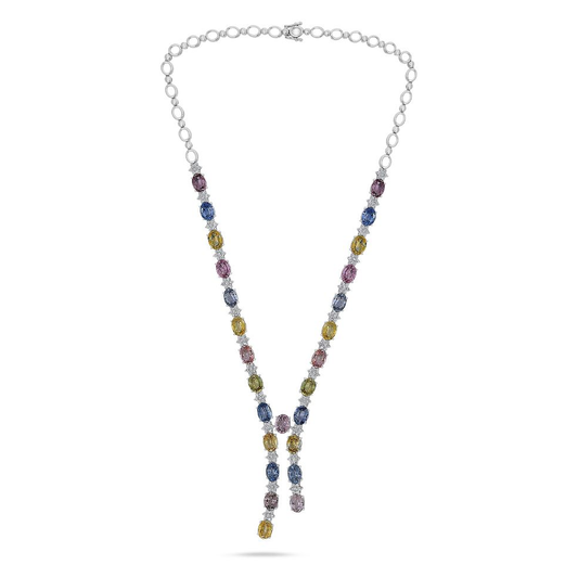 Oval Multi Colored Sapphire Necklace — view 1