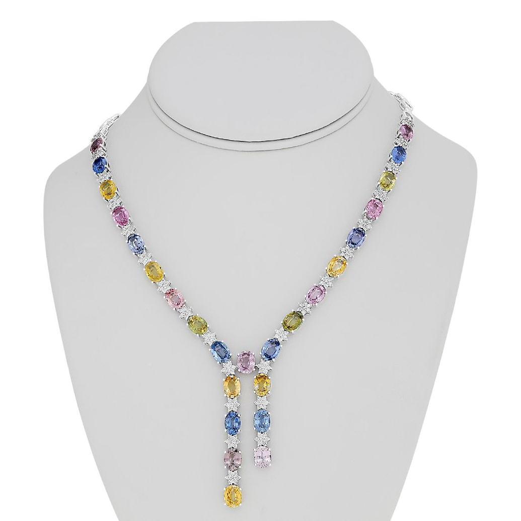 Oval Multi Colored Sapphire Necklace — view 3
