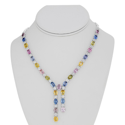 Oval Multi Colored Sapphire Necklace — view 3