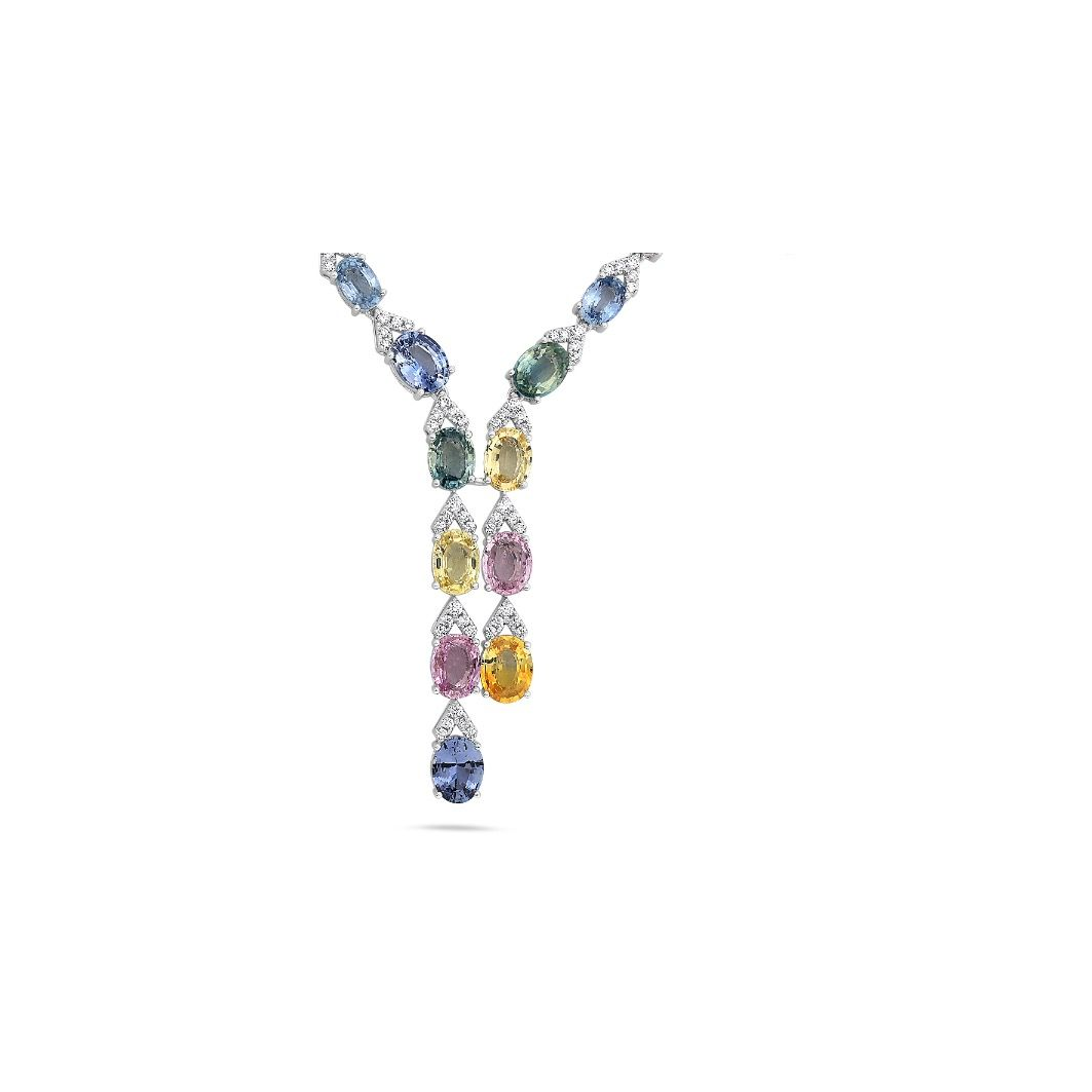 Multi Colored Sapphire Drop Necklace — view 1