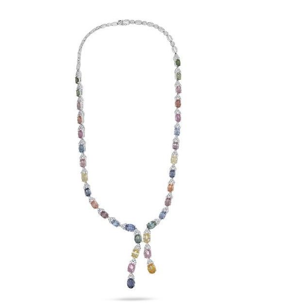 Multi Colored Sapphire Drop Necklace — view 2