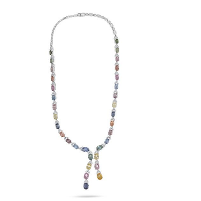 Multi Colored Sapphire Drop Necklace — view 2