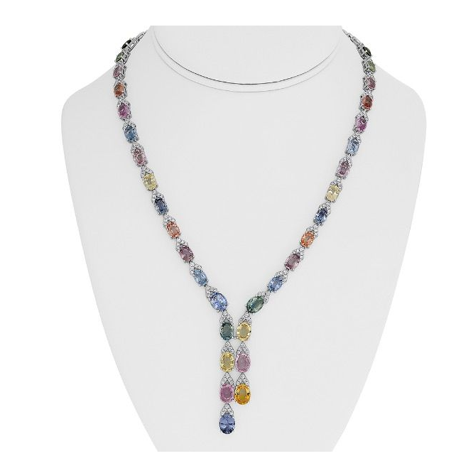 Multi Colored Sapphire Drop Necklace — view 3