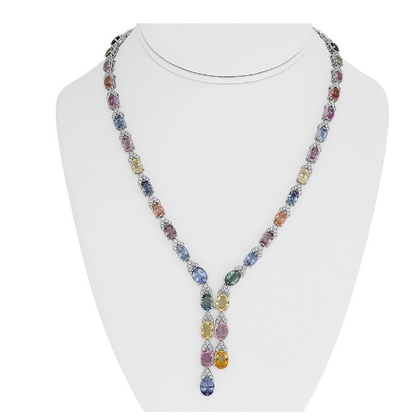 Multi Colored Sapphire Drop Necklace — view 3