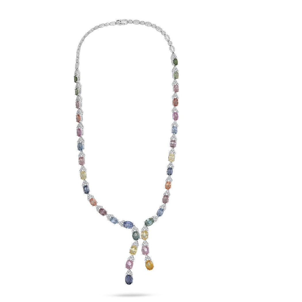 Multi Colored Sapphire Drop Necklace — view 5