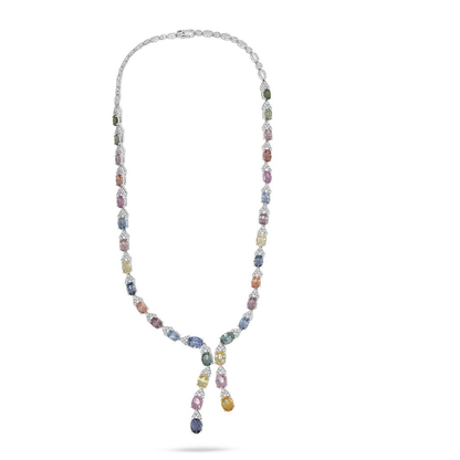 Multi Colored Sapphire Drop Necklace — view 5