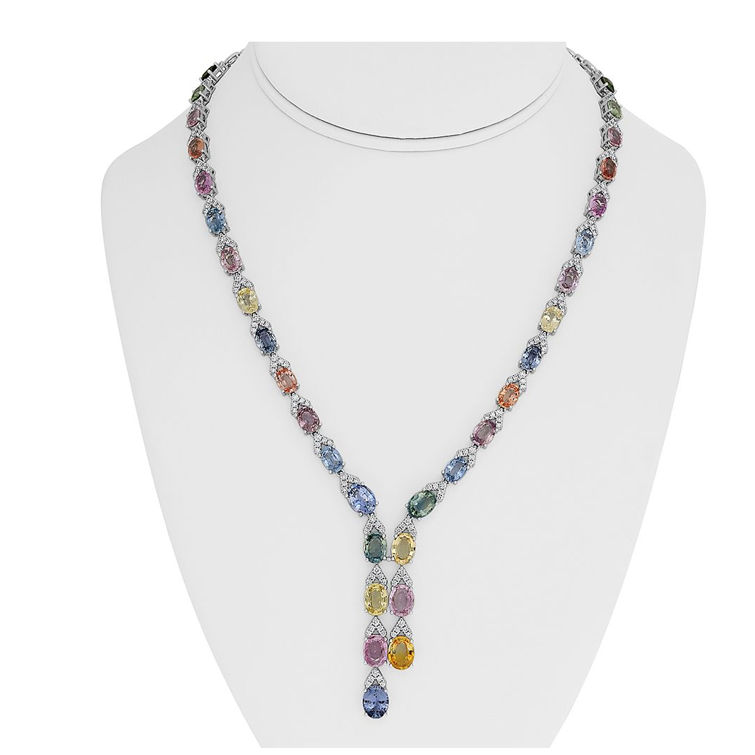 Multi Colored Sapphire Drop Necklace — view 6