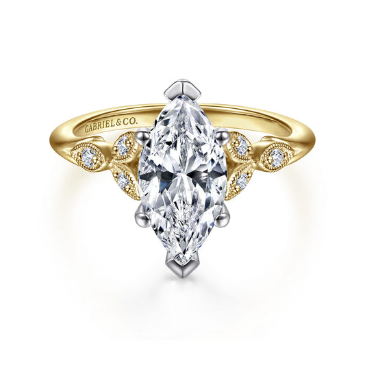 14K White-Yellow Gold Marquise Shape Diamond Engagement Ring — Gabriel & Co. ER11721M6M44JJ; center stone shown for illustration, not included