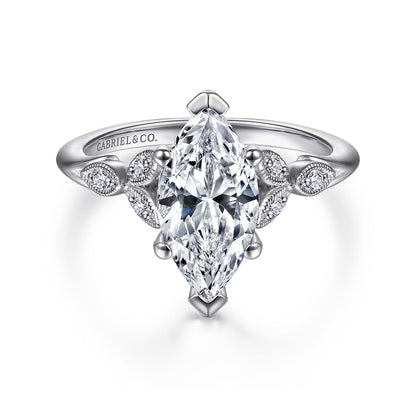14K White Gold 6 Prong Marquise Shape Diamond Engagement Ring — Gabriel & Co. ER11721M6W44JJ; center stone shown for illustration, not included