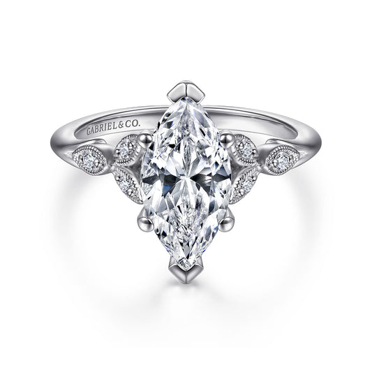 14K White Gold 6 Prong Marquise Shape Diamond Engagement Ring — Gabriel & Co. ER11721M6W44JJ; center stone shown for illustration, not included