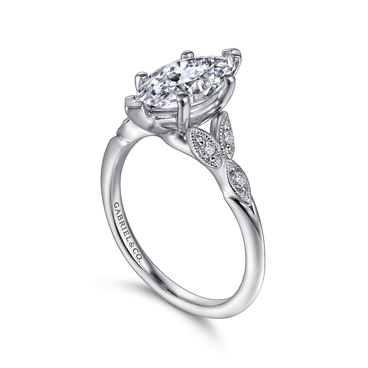 14K White Gold 6 Prong Marquise Shape Diamond Engagement Ring — Gabriel & Co. ER11721M6W44JJ; center stone shown for illustration, not included