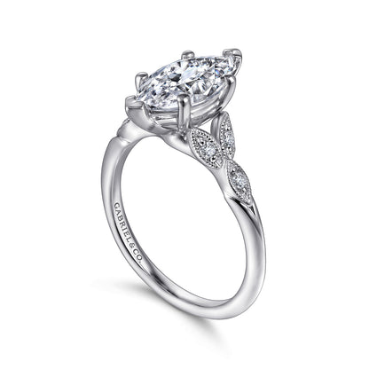 14K White Gold 6 Prong Marquise Shape Diamond Engagement Ring — Gabriel & Co. ER11721M6W44JJ; center stone shown for illustration, not included