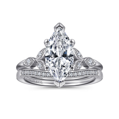 14K White Gold 6 Prong Marquise Shape Diamond Engagement Ring — Gabriel & Co. ER11721M6W44JJ; center stone shown for illustration, not included