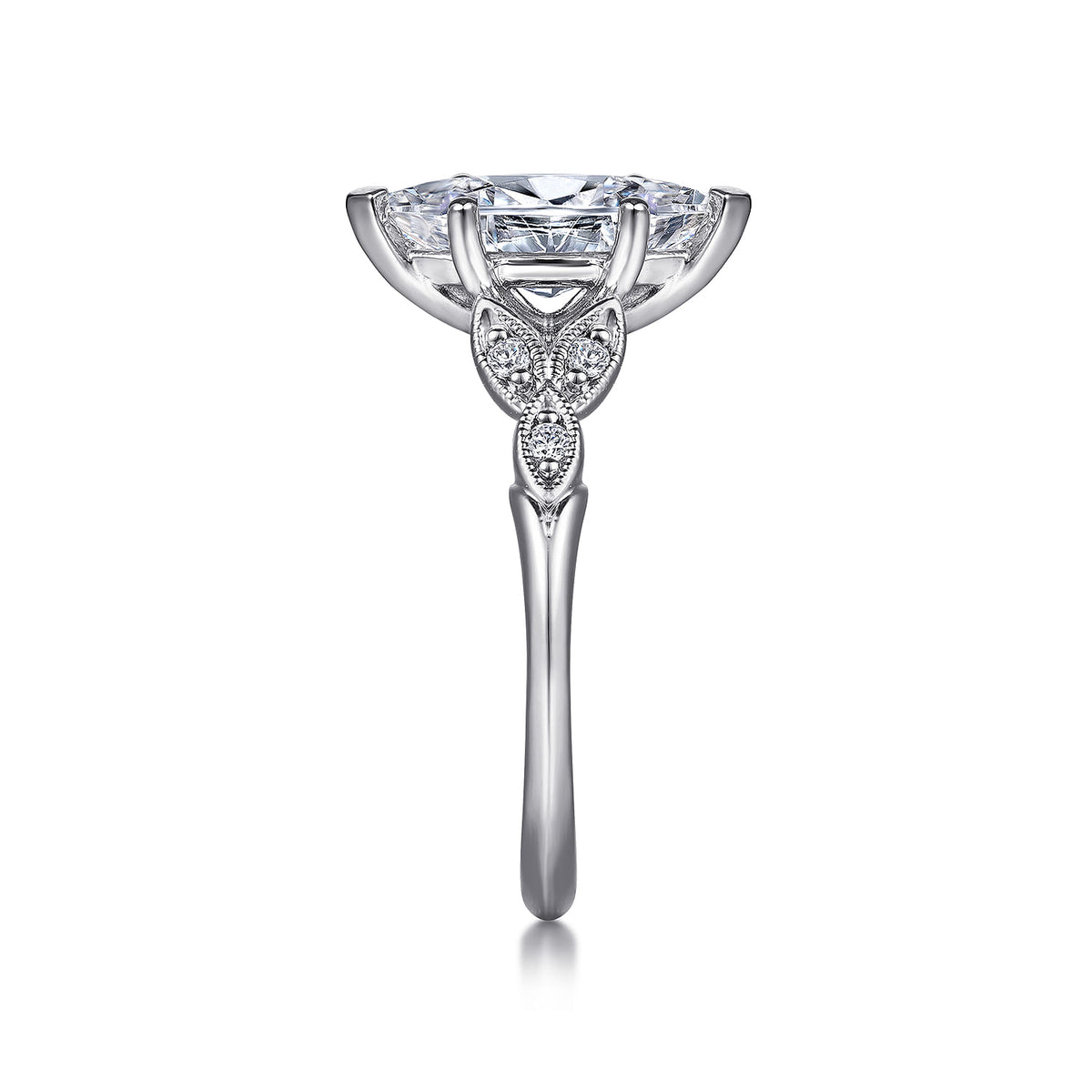 14K White Gold 6 Prong Marquise Shape Diamond Engagement Ring — Gabriel & Co. ER11721M6W44JJ; center stone shown for illustration, not included