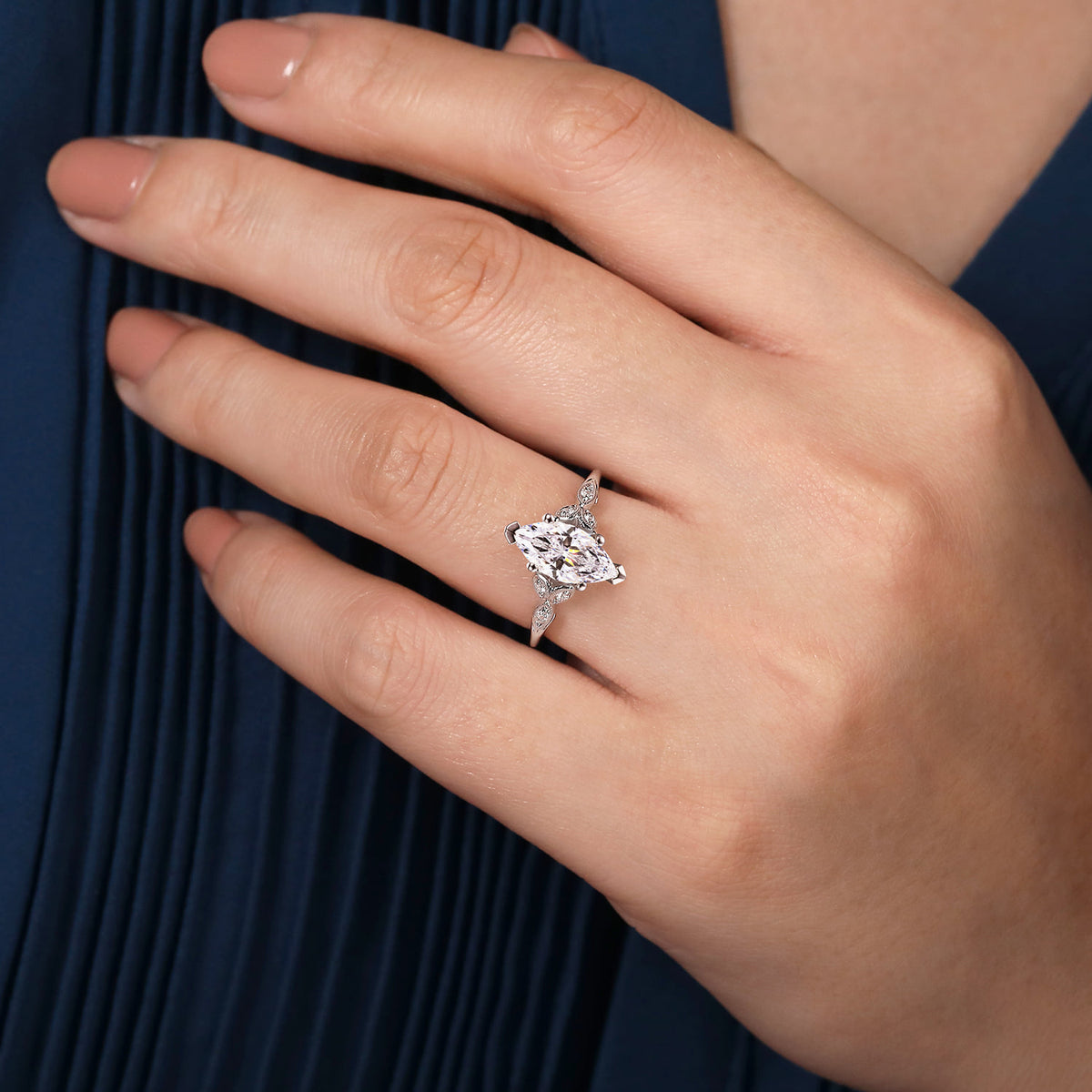 14K White Gold 6 Prong Marquise Shape Diamond Engagement Ring — Gabriel & Co. ER11721M6W44JJ; center stone shown for illustration, not included