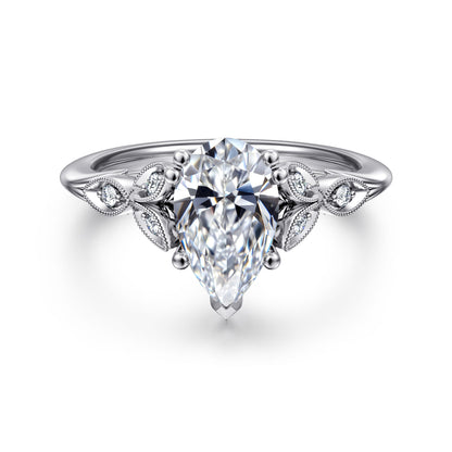 14K White Gold Pear Shape Diamond Engagement Ring — Gabriel & Co. ER11721P6W44JJ; center stone shown for illustration, not included