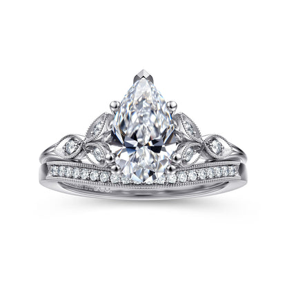 14K White Gold Pear Shape Diamond Engagement Ring — Gabriel & Co. ER11721P6W44JJ; center stone shown for illustration, not included