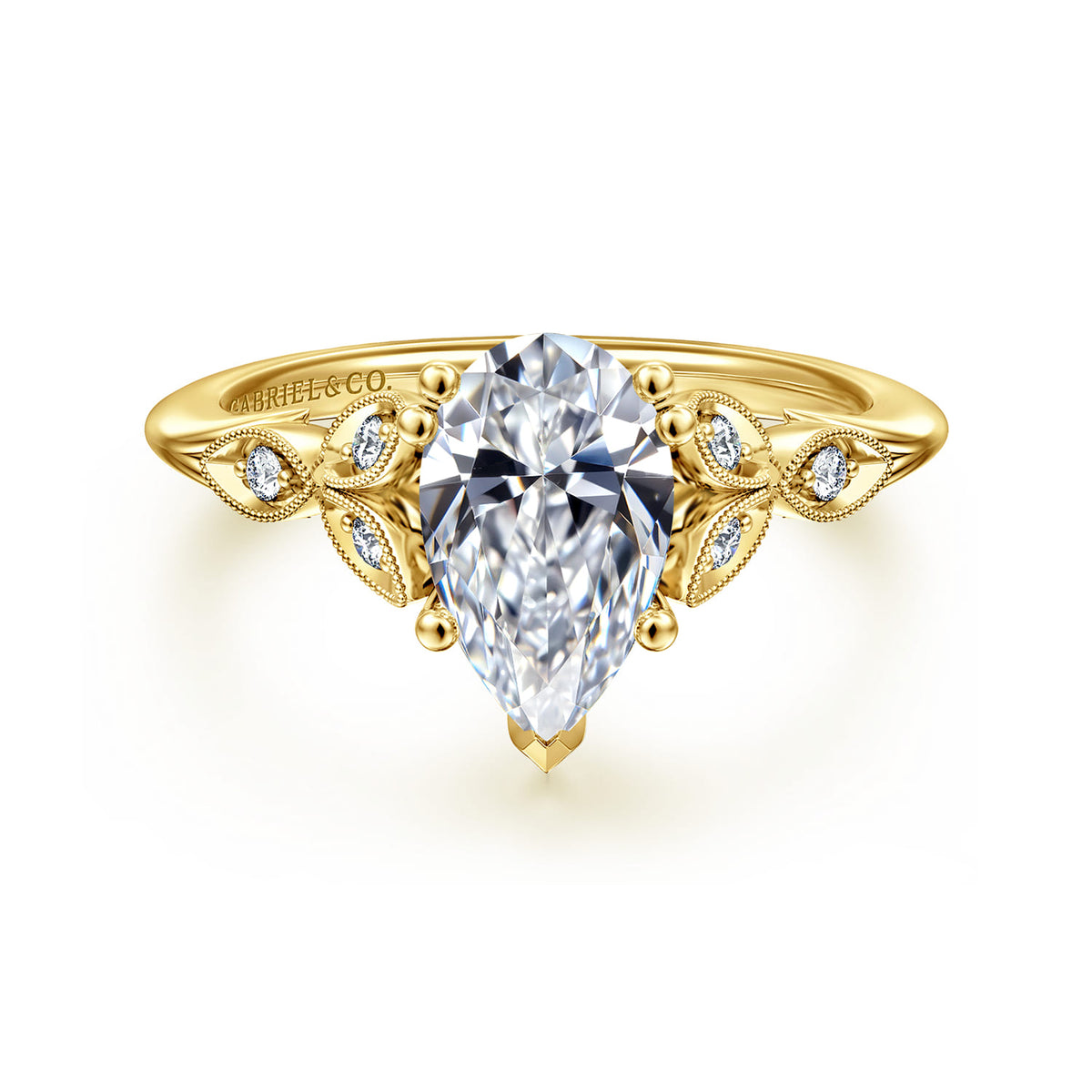 14K Yellow Gold Pear Shape Diamond Engagement Ring — Gabriel & Co. ER11721P6Y44JJ; center stone shown for illustration, not included
