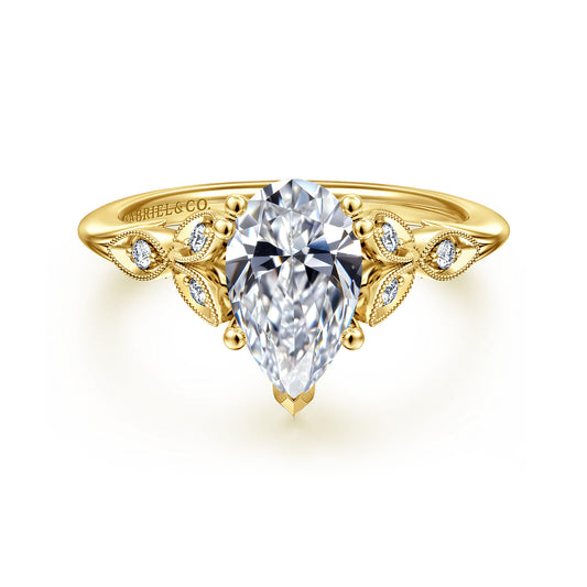 14K Yellow Gold Pear Shape Diamond Engagement Ring — Gabriel & Co. ER11721P6Y44JJ; center stone shown for illustration, not included