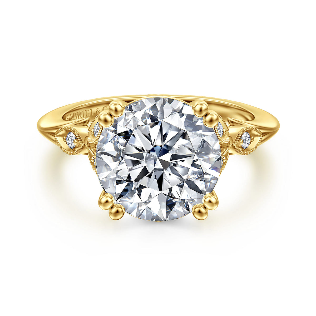 14K Yellow Gold Round Diamond Engagement Ring — Gabriel & Co. ER11721R16Y44JJ; center stone shown for illustration, not included