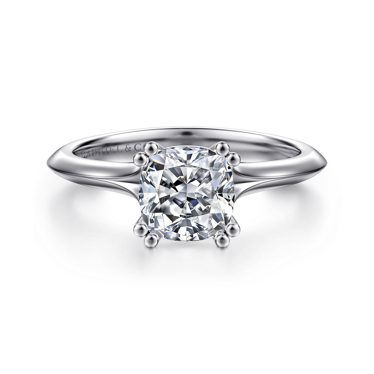 14K White Gold Cushion Cut Diamond Engagement Ring — ER11832C6W4JJJ; center stone shown for illustration, not included