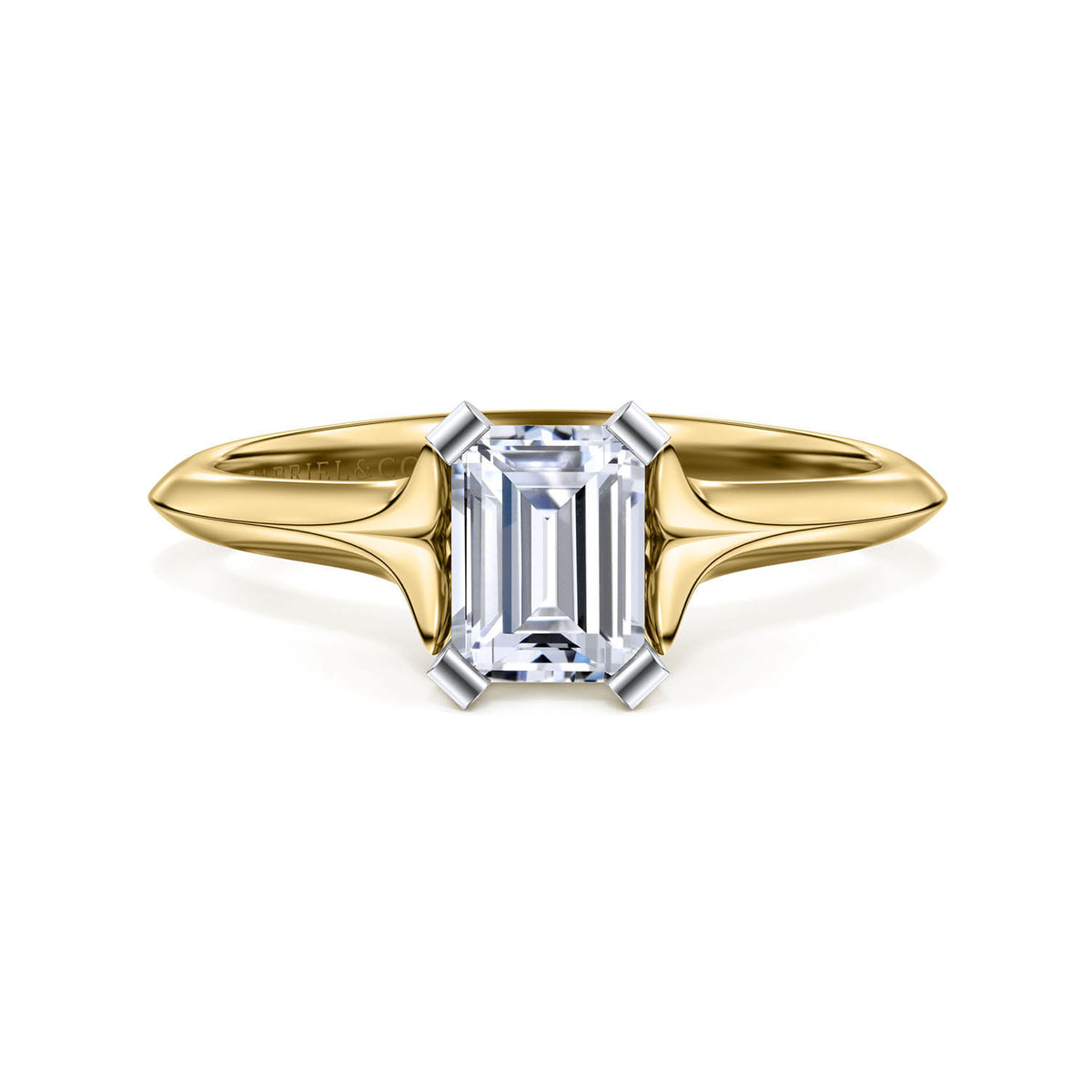14K White-Yellow Gold Emerald Cut Diamond Engagement Ring — ER11832E3M4JJJ; center stone shown for illustration, not included