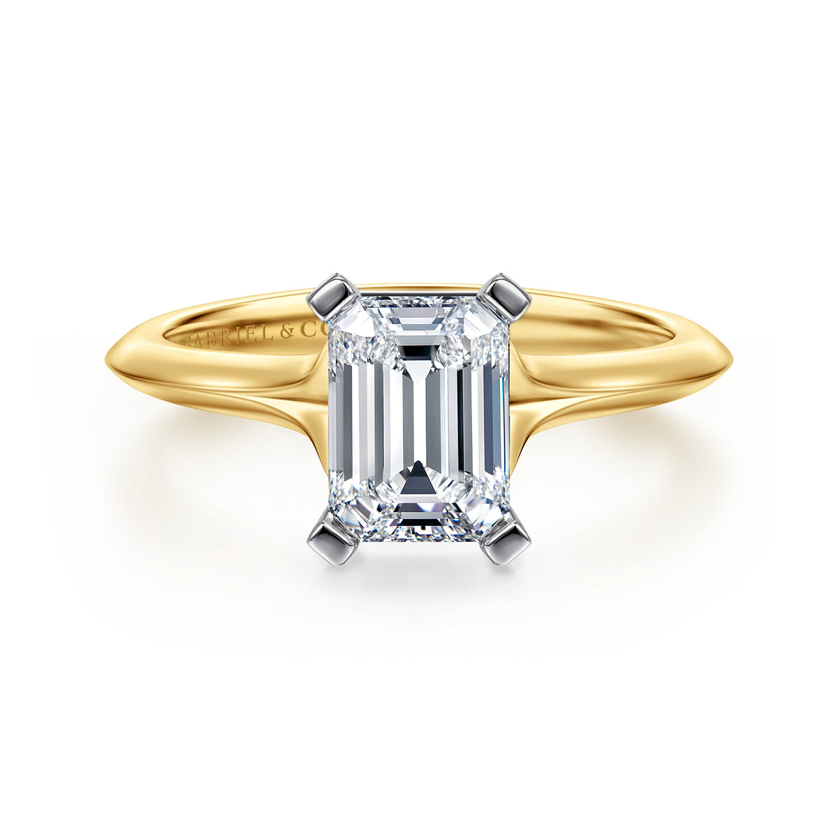 14K Mix of White and Yellow Gold Emerald Cut Diamond Engagement Ring — ER11832E6M4JJJ; center stone shown for illustration, not included