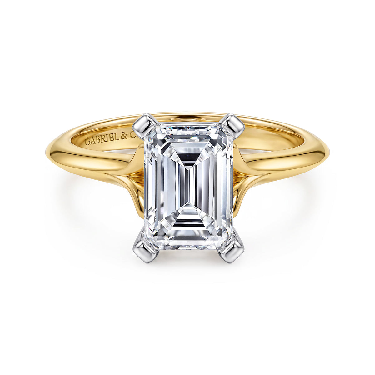 14K Mix of White and Yellow Gold Emerald Cut Diamond Engagement Ring — ER11832E8M4JJJ; center stone shown for illustration, not included