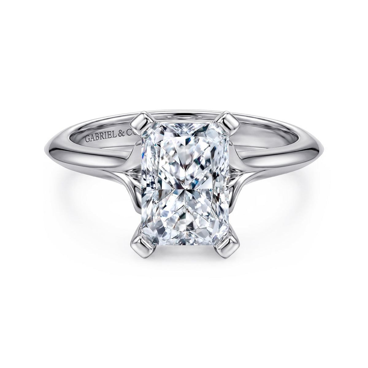 14K White Gold Radiant Cut Diamond Engagement Ring — ER11832N8W4JJJ; center stone shown for illustration, not included
