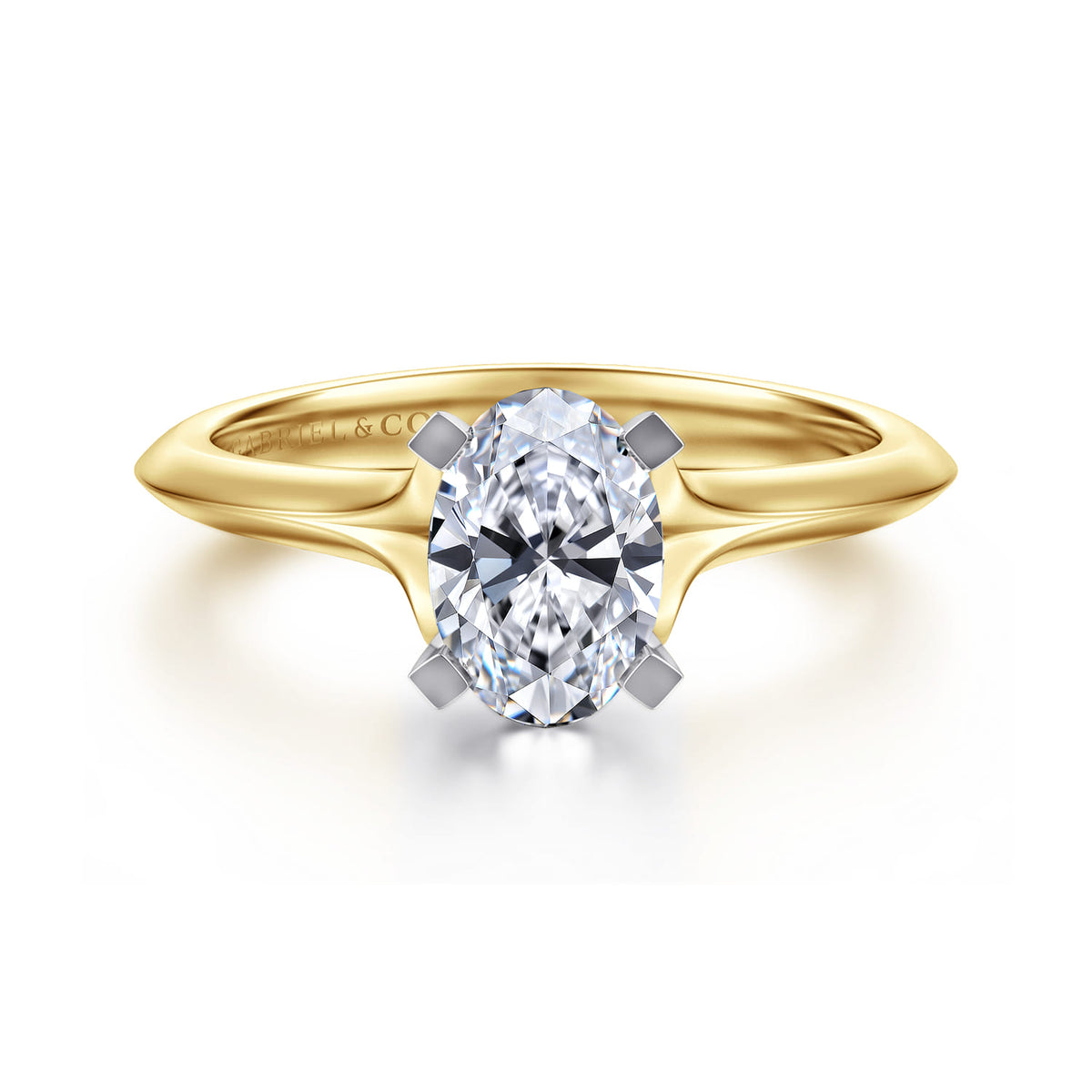 14K Mix of White and Yellow Gold Oval Diamond Engagement Ring — ER11832O4M4JJJ; center stone shown for illustration, not included