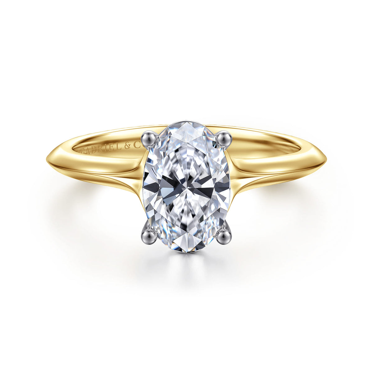 14K Mix of White and Yellow Gold Oval Diamond Engagement Ring — ER11832O6M4JJJ; center stone shown for illustration, not included