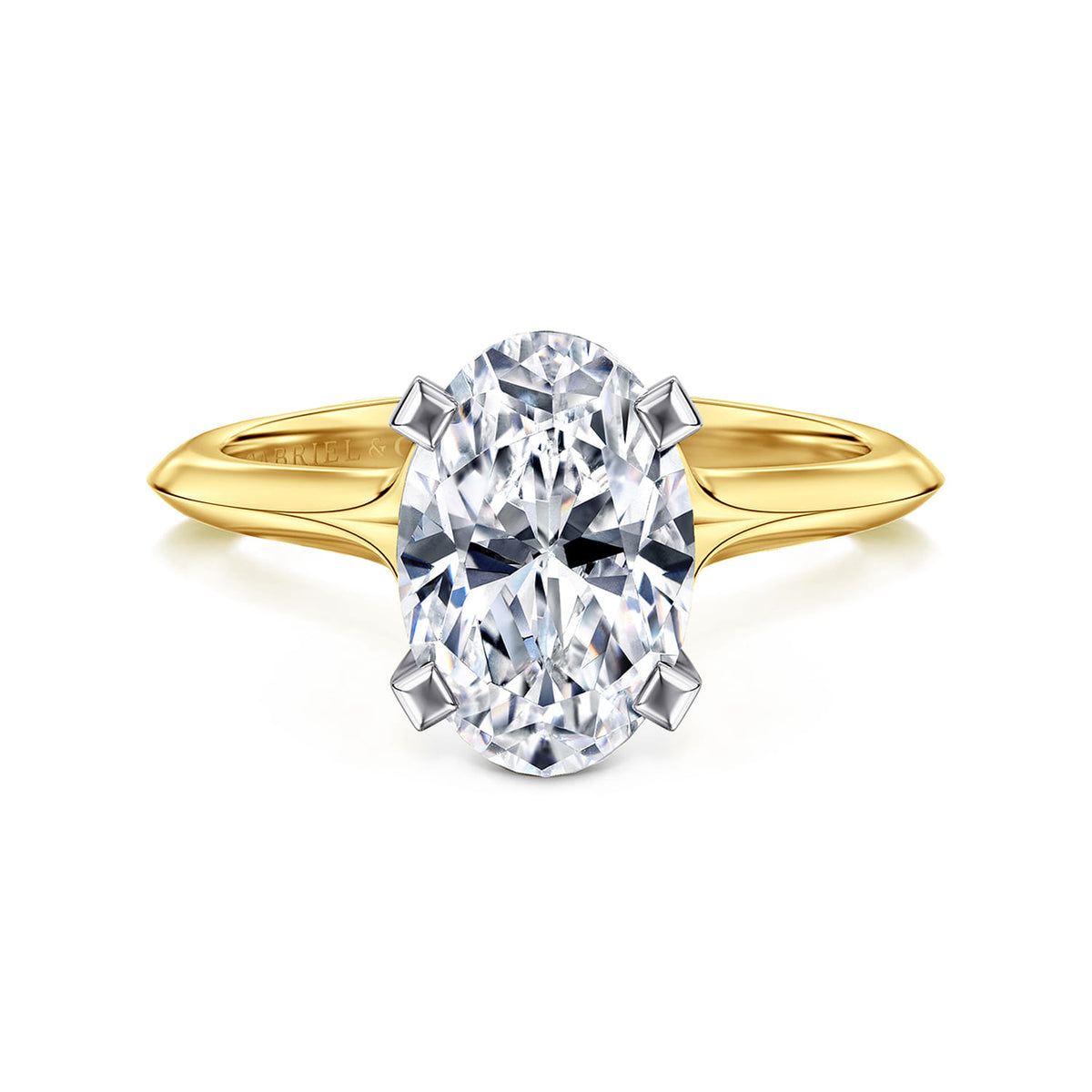 14K Mix of White and Yellow Gold Oval Diamond Engagement Ring — Gabriel & Co. ER11832O8M4JJJ; center stone shown for illustration, not included