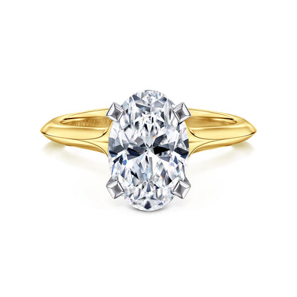 14K Mix of White and Yellow Gold Oval Diamond Engagement Ring — Gabriel & Co. ER11832O8M4JJJ; center stone shown for illustration, not included