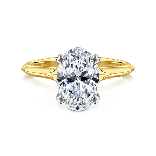 14K Mix of White and Yellow Gold Oval Diamond Engagement Ring — Gabriel & Co. ER11832O8M4JJJ; center stone shown for illustration, not included