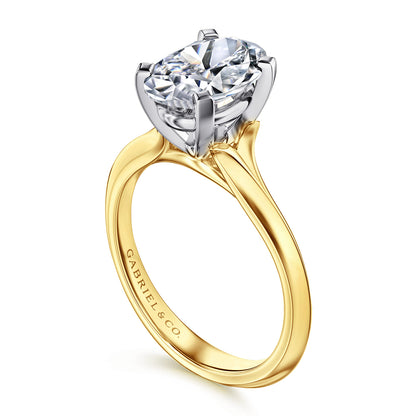 14K Mix of White and Yellow Gold Oval Diamond Engagement Ring — Gabriel & Co. ER11832O8M4JJJ; center stone shown for illustration, not included