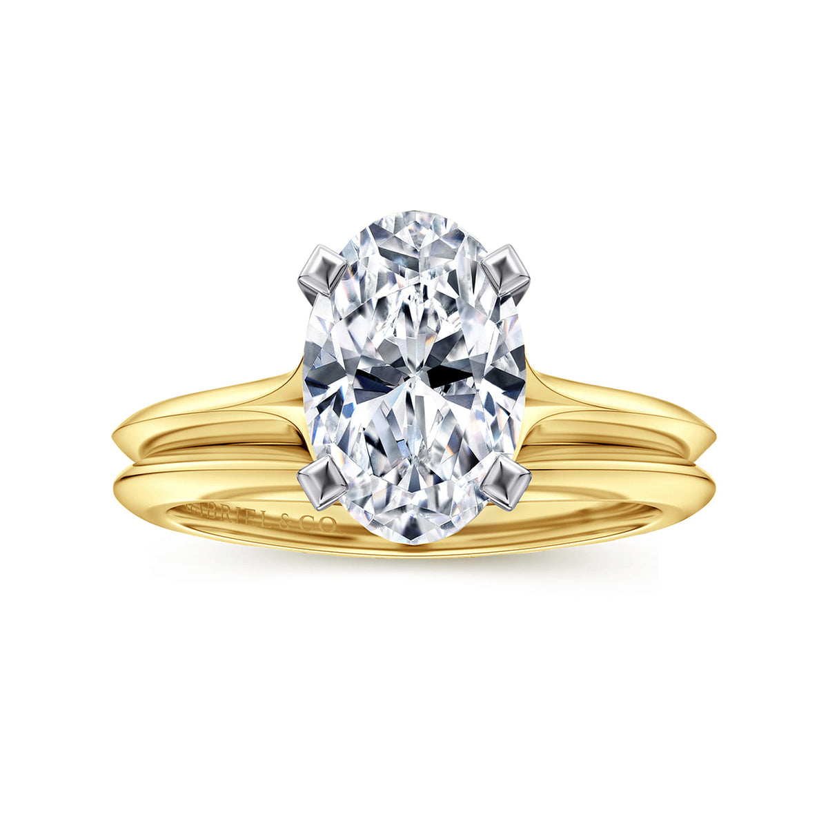 14K Mix of White and Yellow Gold Oval Diamond Engagement Ring — Gabriel & Co. ER11832O8M4JJJ; center stone shown for illustration, not included