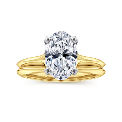 14K Mix of White and Yellow Gold Oval Diamond Engagement Ring — Gabriel & Co. ER11832O8M4JJJ; center stone shown for illustration, not included