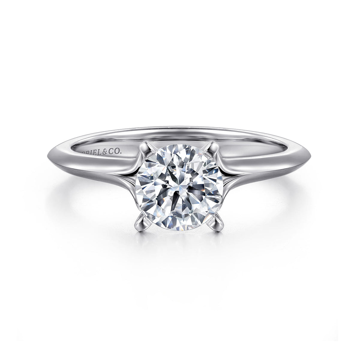14K White Gold Round Diamond Engagement Ring — Gabriel & Co. ER11832R4W4JJJ; center stone shown for illustration, not included