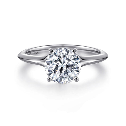 14K White Gold Round Diamond Engagement Ring — Gabriel & Co. ER11832R8W4JJJ; center stone shown for illustration, not included